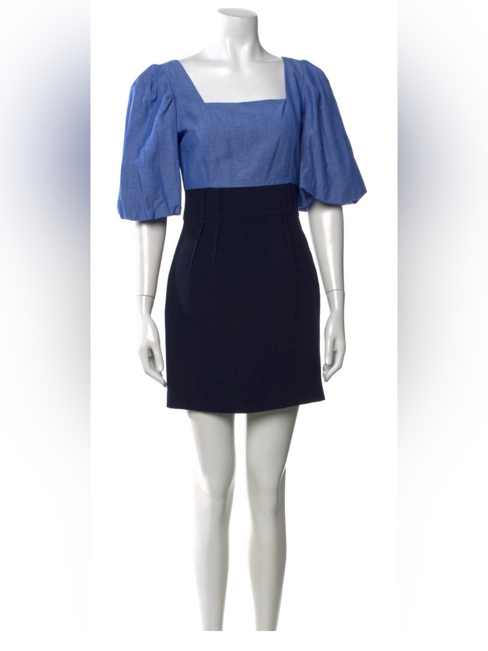 Sandro Paris Linen Color-block Mini Dress with Puff Sleeves